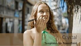  Presentation with voice - PPT layouts featuring young-blonde-woman-sending-voice and a coral colored foreground