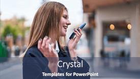  Presentation with voice - PPT theme having young-blonde-woman-sending-voice and a ocean colored foreground