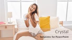  Presentation with brush - Presentation with young-blonde-woman-singing-song and a coral colored foreground