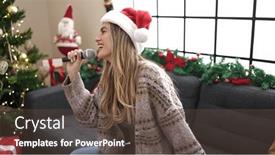  Presentation with christmas tree - Slide set enhanced with young-blonde-woman-singing-song and a tawny brown colored foreground