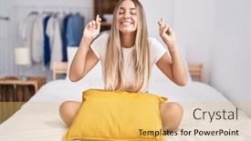  Presentation with bed - Slide set featuring young-blonde-woman-sitting background and a yellow colored foreground