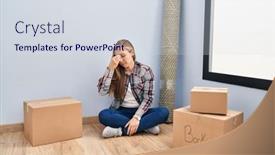  Presentation with new home - Slide deck featuring young-blonde-woman-sitting background and a  colored foreground