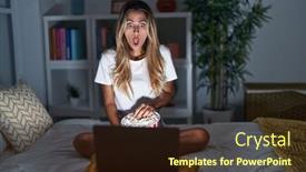  Presentation with bed - Slide set consisting of young-blonde-woman-sitting background and a  colored foreground