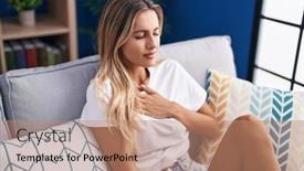  Presentation with chest pain - Presentation design enhanced with young-blonde-woman-sitting background and a coral colored foreground