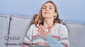  Presentation with heart attack - PPT theme enhanced with young-blonde-woman-sitting background and a light gray colored foreground