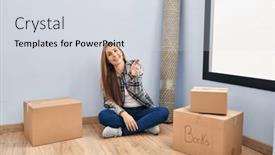  Presentation with moving business - Slide deck consisting of young-blonde-woman-sitting background and a sky blue colored foreground