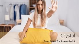  Presentation with sing - Slide set with young-blonde-woman-sitting background and a yellow colored foreground