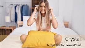  Presentation with noise - Slide deck having young-blonde-woman-sitting background and a yellow colored foreground