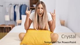  Presentation with rock music - Presentation with young-blonde-woman-sitting background and a  colored foreground