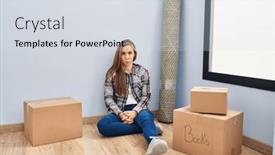  Presentation with sad woman - Slide set featuring young-blonde-woman-sitting background and a  colored foreground