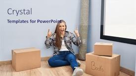  Presentation with rock music - PPT theme with young-blonde-woman-sitting background and a sky blue colored foreground