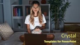  Presentation with movie - PPT theme with young-blonde-woman-sitting background and a wine colored foreground