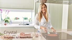  Presentation with confident - Presentation theme having young-blonde-woman-smiling-confident background and a  colored foreground