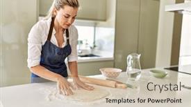  Presentation with confident - Presentation design enhanced with young-blonde-woman-smiling-confident background and a soft green colored foreground