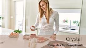  Presentation with confident - Presentation consisting of young-blonde-woman-smiling-confident background and a coral colored foreground