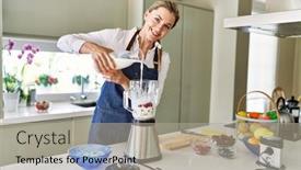  Presentation with confident - Presentation theme with young-blonde-woman-smiling-confident background and a light gray colored foreground