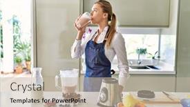  Presentation with confident - Presentation design featuring young-blonde-woman-smiling-confident background and a mint green colored foreground