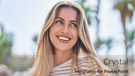  Presentation with confident - Presentation theme enhanced with young-blonde-woman-smiling-confident background and a coral colored foreground