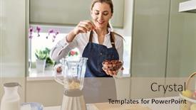  Presentation with confident - Presentation theme having young-blonde-woman-smiling-confident background and a coral colored foreground