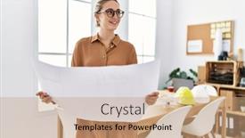  Presentation with confident - Presentation theme with young-blonde-woman-smiling-confident background and a  colored foreground