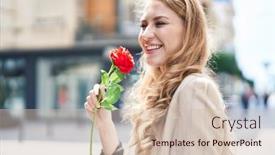  Presentation with confident - Slide deck featuring young-blonde-woman-smiling-confident background and a soft green colored foreground