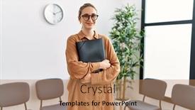  Presentation with waiting room - Theme having young-blonde-woman-smiling-confident background and a coral colored foreground