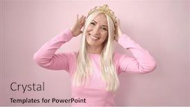  Presentation with crown - PPT layouts with young-blonde-woman-smiling-confident background and a lemonade colored foreground