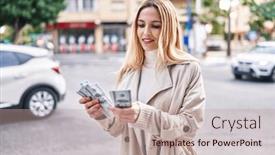  Presentation with counting - Slide deck featuring young-blonde-woman-smiling-confident background and a coral colored foreground