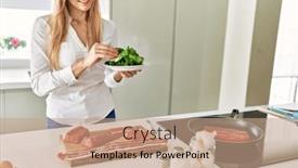  Presentation with beef - Presentation design having young-blonde-woman-smiling-confident background and a coral colored foreground