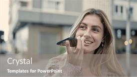  Presentation with voice - PPT layouts with young-blonde-woman-smiling-confident background and a gray colored foreground