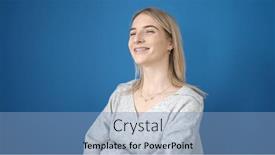  Presentation with confident - PPT theme having young-blonde-woman-smiling-confident and a light blue colored foreground