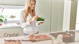  Presentation with beef - Presentation having young-blonde-woman-smiling-confident background and a  colored foreground