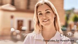  Presentation with triathlon run woman - Slides having young-blonde-woman-smiling-confident background and a coral colored foreground