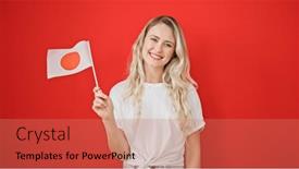  Presentation with confident - PPT theme with young-blonde-woman-smiling-confident and a coral colored foreground