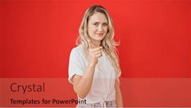  Presentation with confident - Slide set consisting of young-blonde-woman-smiling-confident and a coral colored foreground