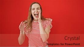  Presentation with confident - Presentation theme enhanced with young-blonde-woman-smiling-confident background and a red colored foreground