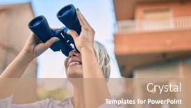  Presentation with new opportunity - Amazing presentation design having young-blonde-woman-smiling-happy backdrop and a coral colored foreground