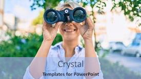  Presentation with new opportunity - Presentation theme consisting of young-blonde-woman-smiling-happy background and a light blue colored foreground