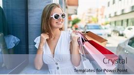  Presentation with wall street - Cool new PPT theme with young-blonde-woman-smiling-happy backdrop and a light blue colored foreground