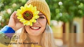  Presentation with sunflower sunflower sunflower sunflower sunflower - Presentation with young-blonde-woman-smiling background and a yellow colored foreground