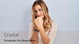  Presentation with fight - Presentation theme enhanced with young-blonde-woman-standing-over background and a coral colored foreground