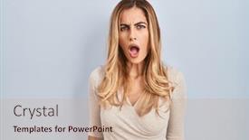  Presentation with mouth - Presentation theme with young-blonde-woman-standing-over background and a coral colored foreground