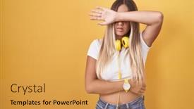  Presentation with woman sad - Theme enhanced with young-blonde-woman-standing-over background and a  colored foreground