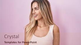  Presentation with pink - PPT layouts featuring young-blonde-woman-standing-over background and a coral colored foreground