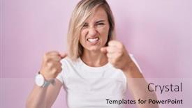  Presentation with anger - Slides having young-blonde-woman-standing-over background and a light gray colored foreground