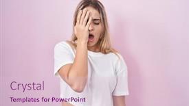  Presentation with face pain - Presentation theme having young-blonde-woman-standing-over background and a  colored foreground