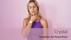  Presentation with sore throat - PPT layouts consisting of young-blonde-woman-standing-over background and a soft green colored foreground