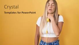  Presentation with sore throat - Slides consisting of young-blonde-woman-standing-over background and a yellow colored foreground