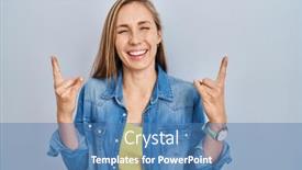  Presentation with rock music - Presentation theme consisting of young-blonde-woman-standing-over background and a teal colored foreground