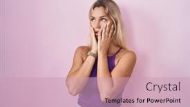  Presentation with sadness - Slides having young-blonde-woman-standing-over background and a soft green colored foreground